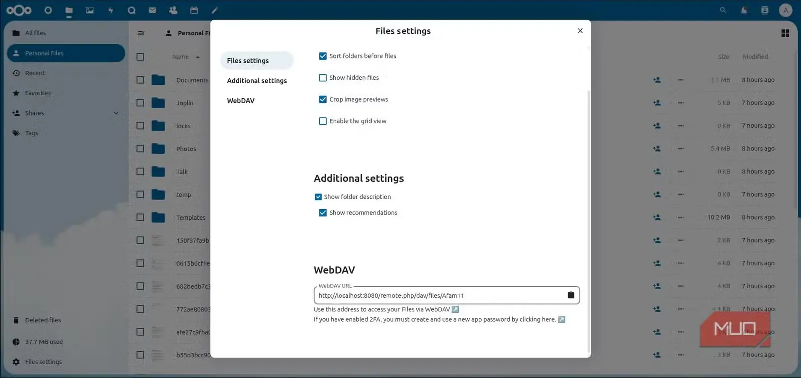 جزئیات WebDAV در Nextcloud روی سرور محلی