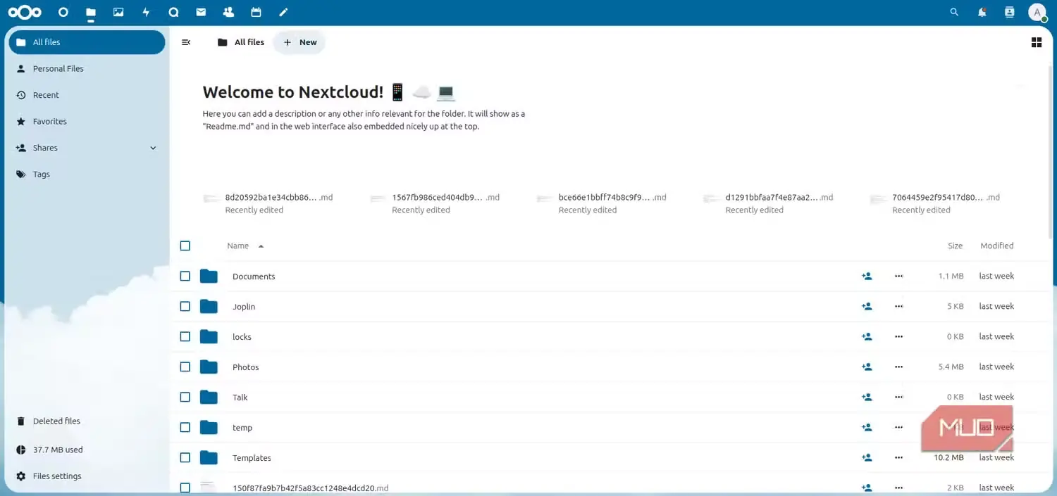 نمای فایلها در Nextcloud