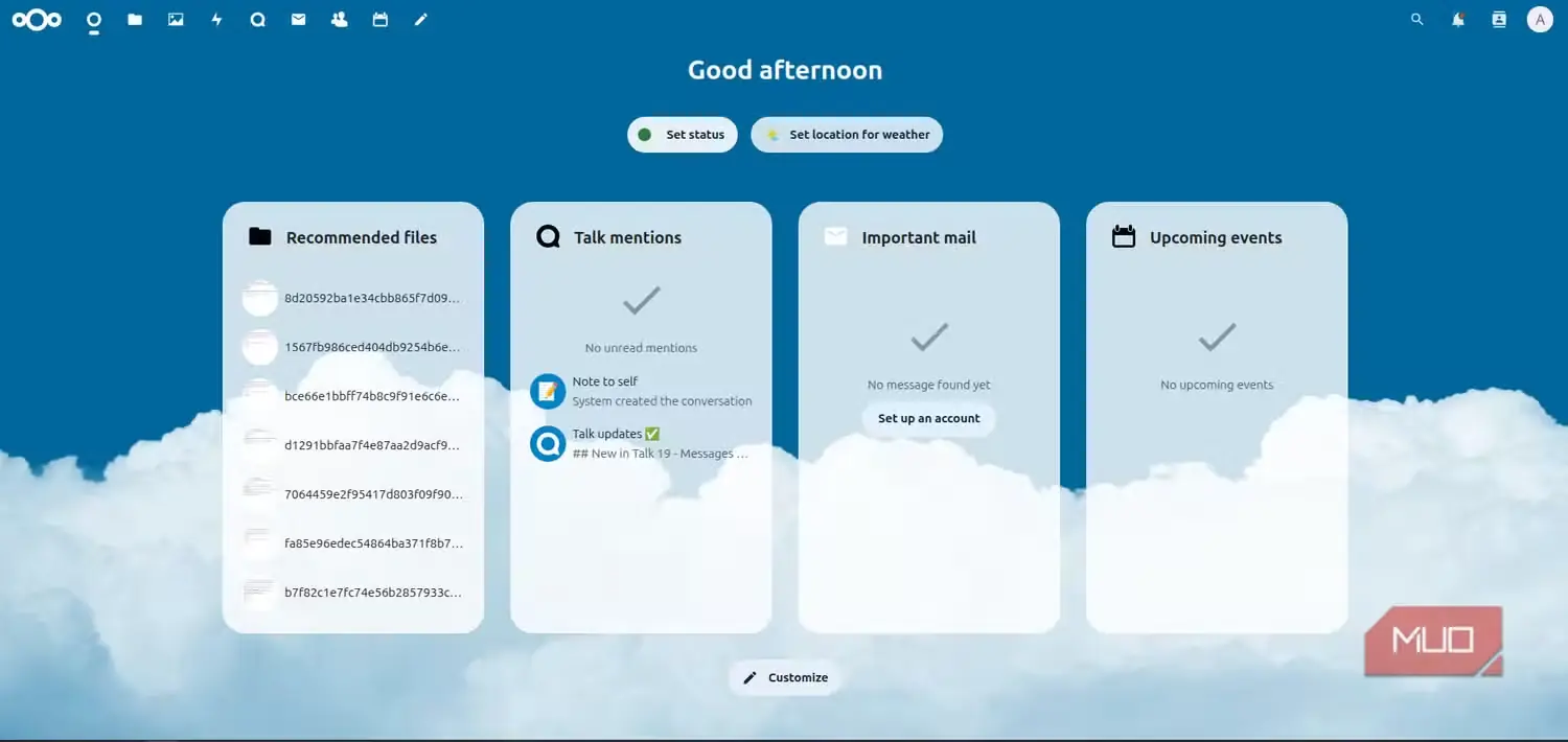 صفحهٔ اصلی سرور Nextcloud