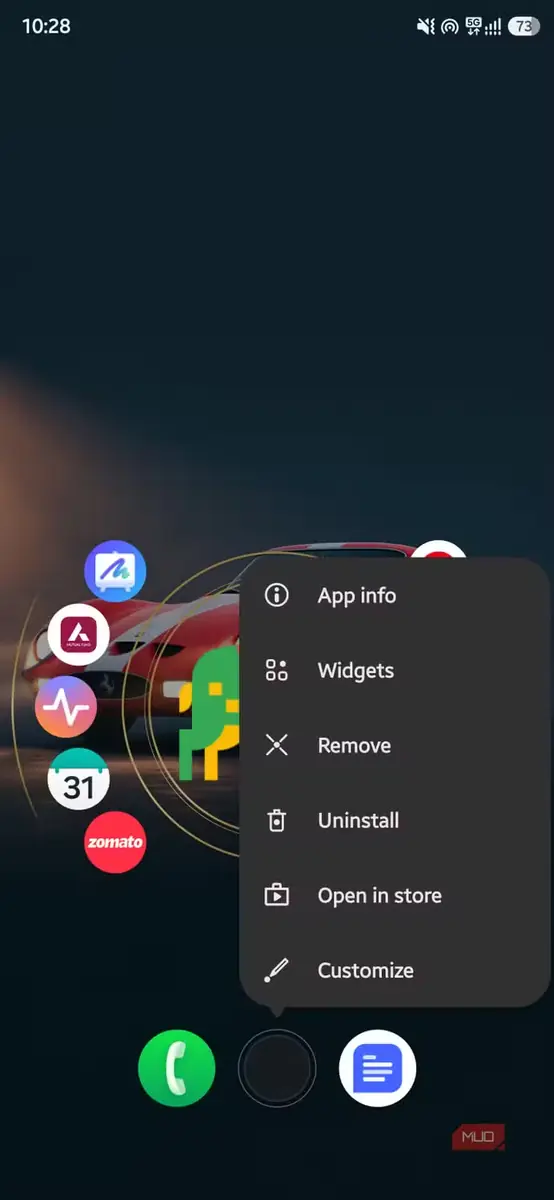 منوی تنظیمات Nocebo Launcher
