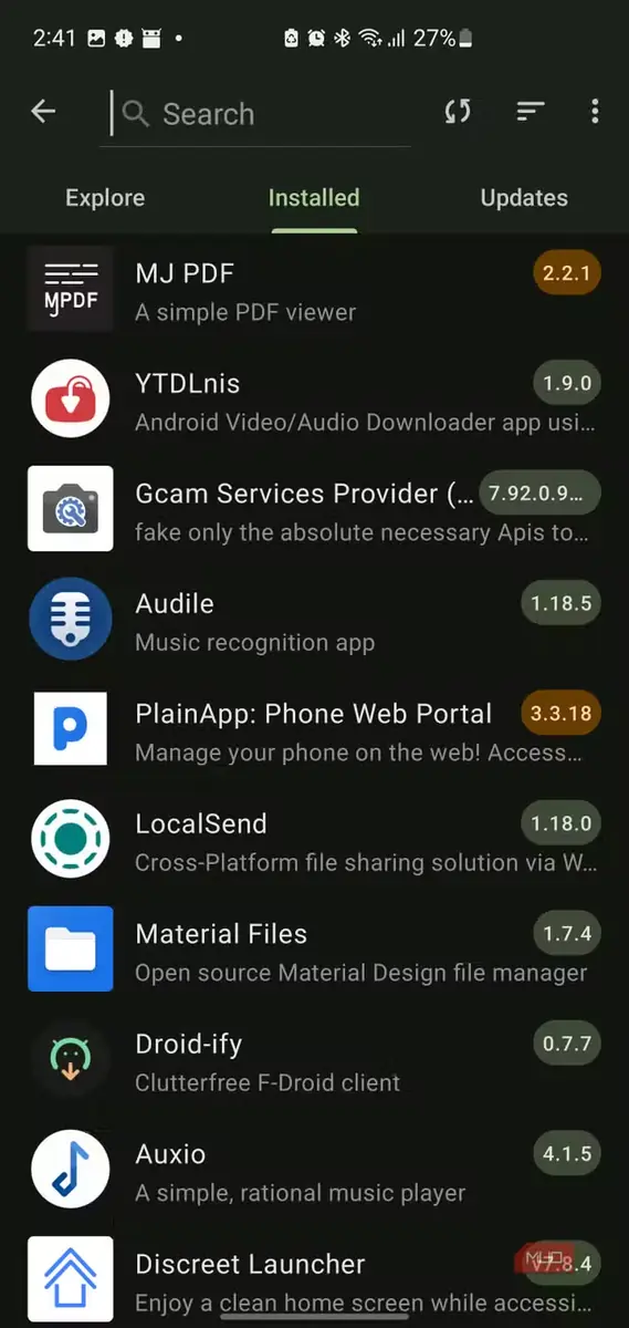 فهرست برنامههای نصبشده روی دستگاه Android