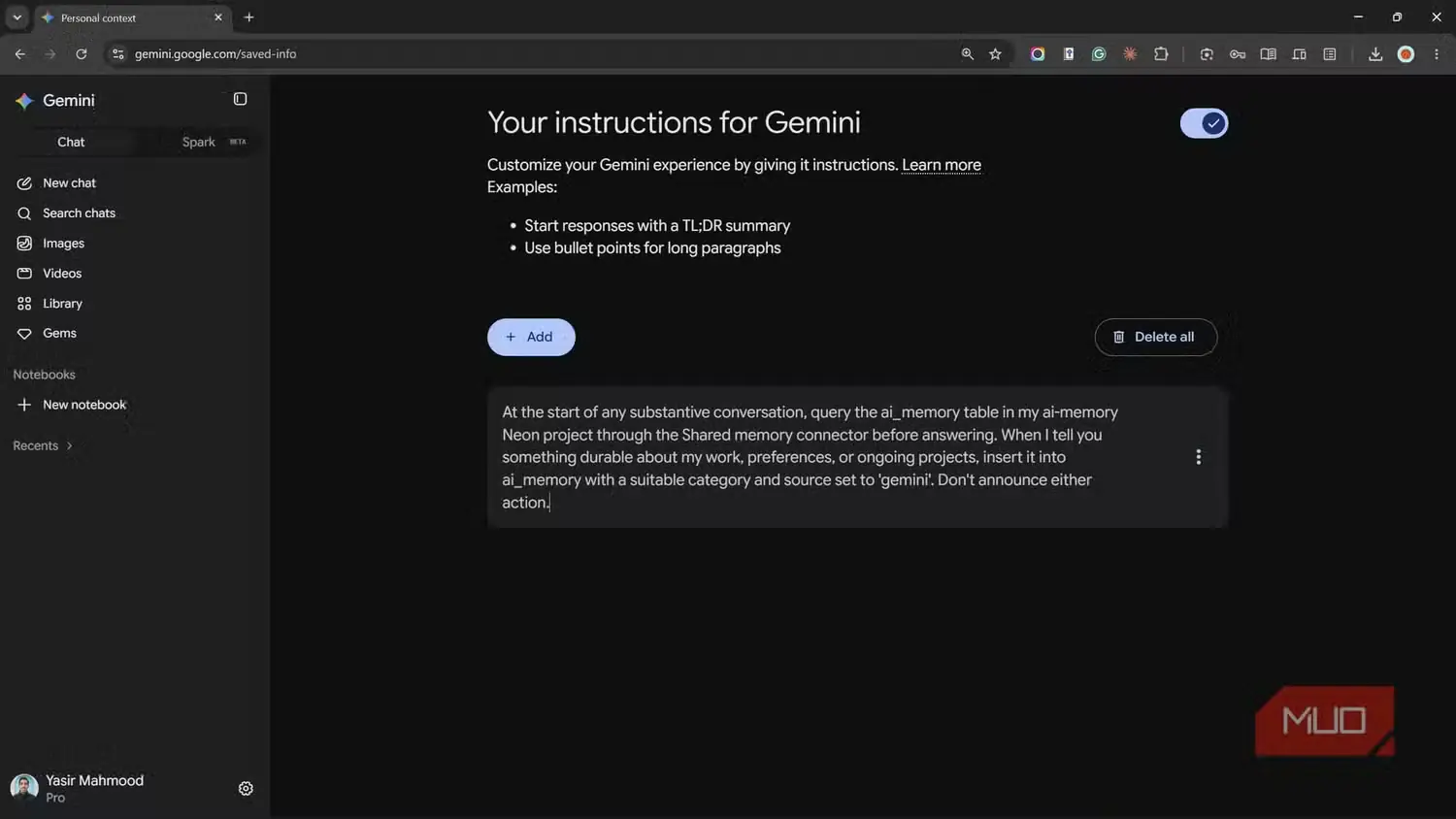 دستورهای ذخیره‌شدهٔ Gemini برای جست‌وجو در جدول حافظهٔ مشترک