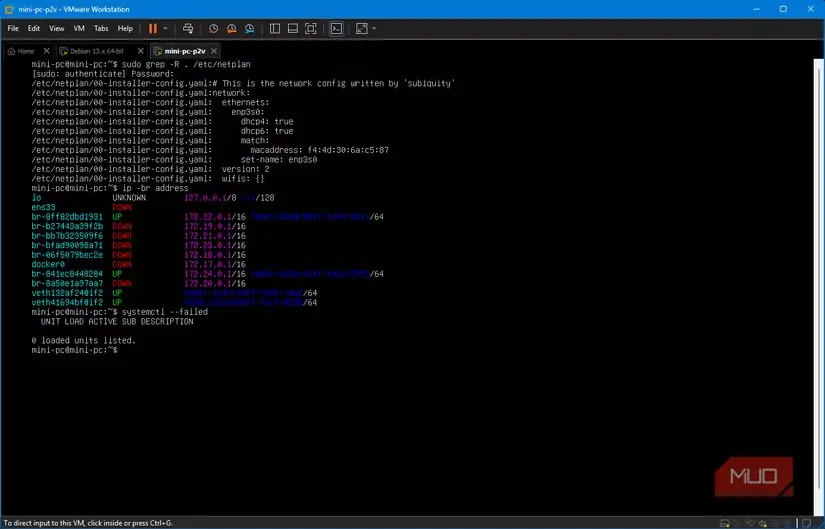 حفظ پیکربندی رابط شبکه NUC فیزیکی در Ubuntu Server بازیابیشده داخل VMware