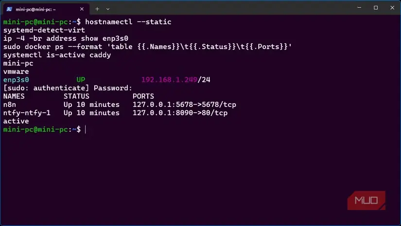 اجرای n8n و ntfy در Ubuntu Server بازیابیشده روی VMware با نشانی شبکه اصلی