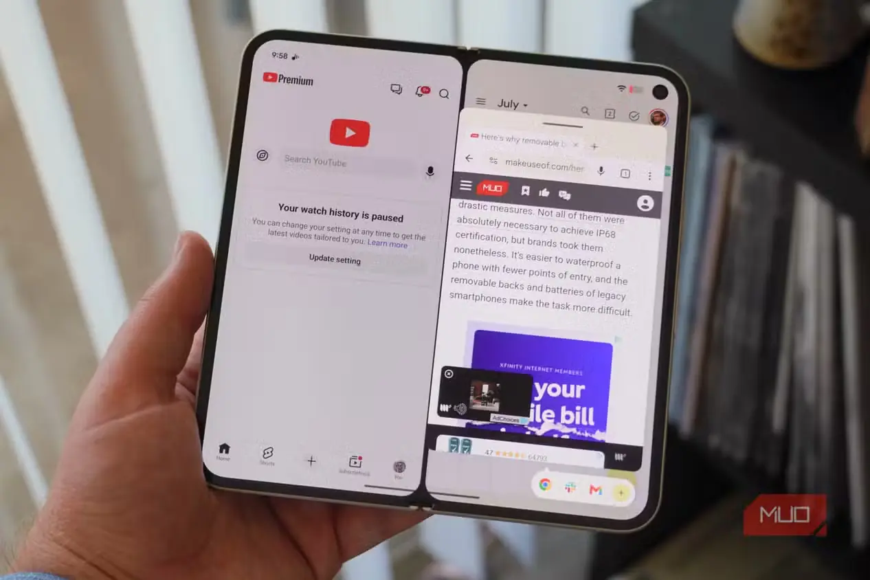 حبابهای برنامه و نمای دونیمه در Pixel 9 Pro Fold