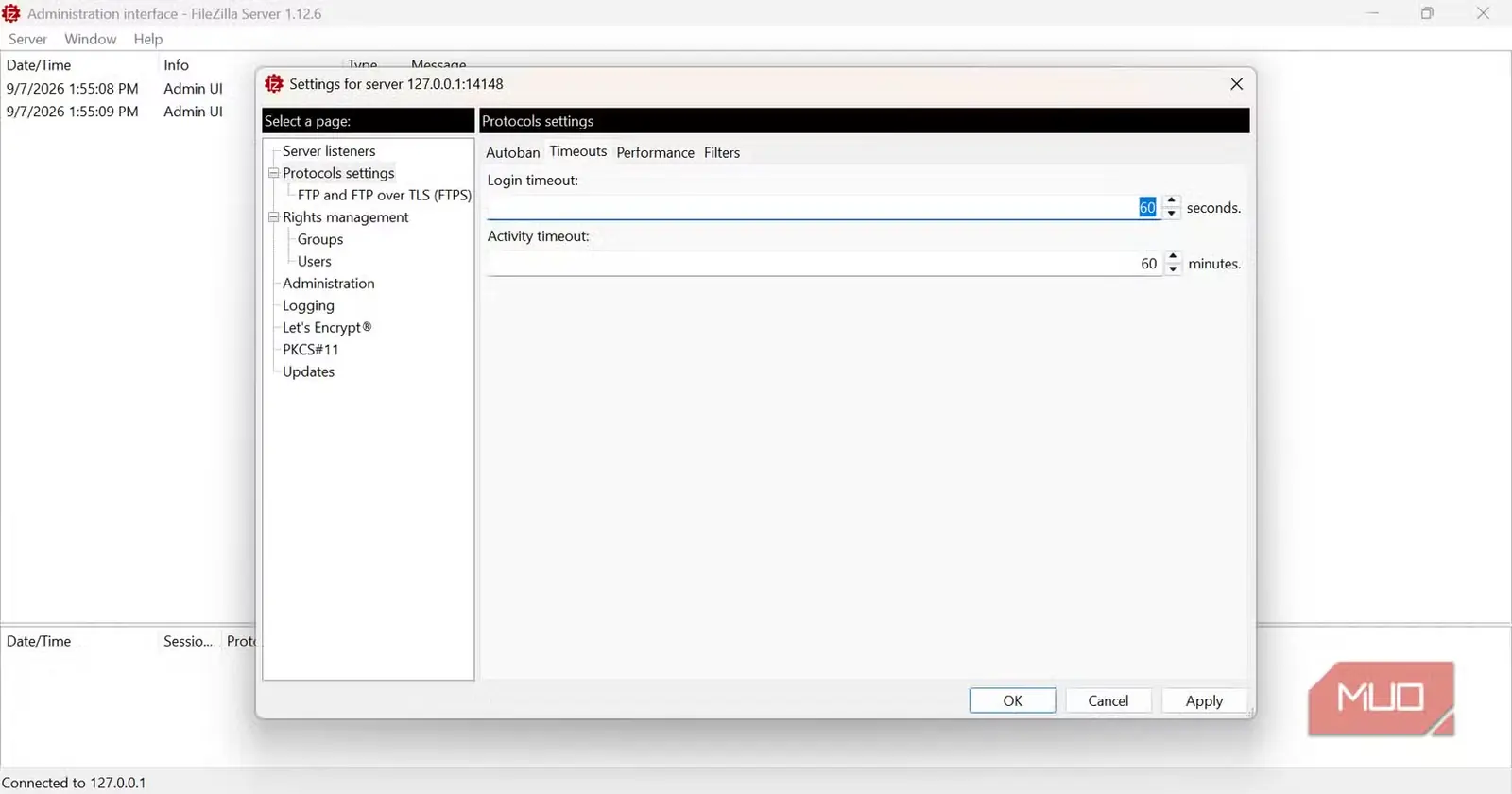 تنظیمات پروتکل در FileZilla