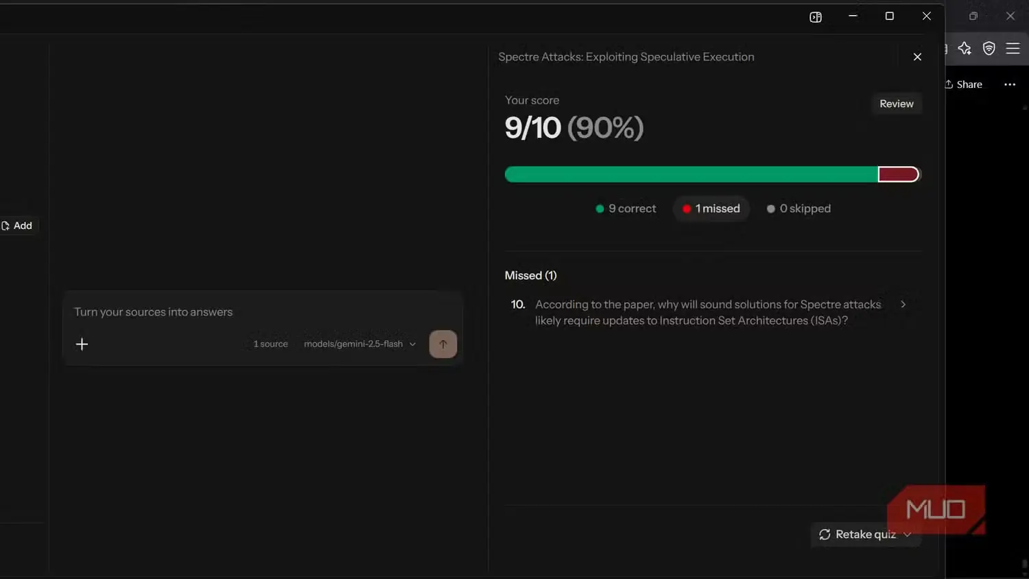 نتایج آزمون در SurfSense