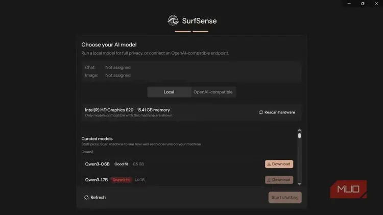 صفحهٔ پویش سختافزار در SurfSense