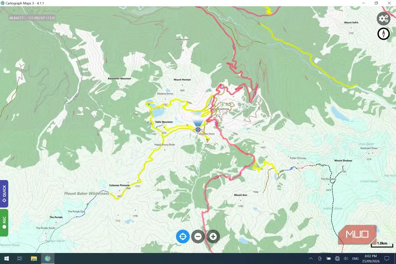 نمایش نقشه ناهمواریهای دانلودشده Chain Lakes در Cartograph هنگام خاموش بودن Wi-Fi