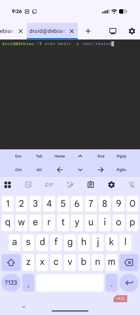 اجرای فرمان ساخت پوشه با سودو
