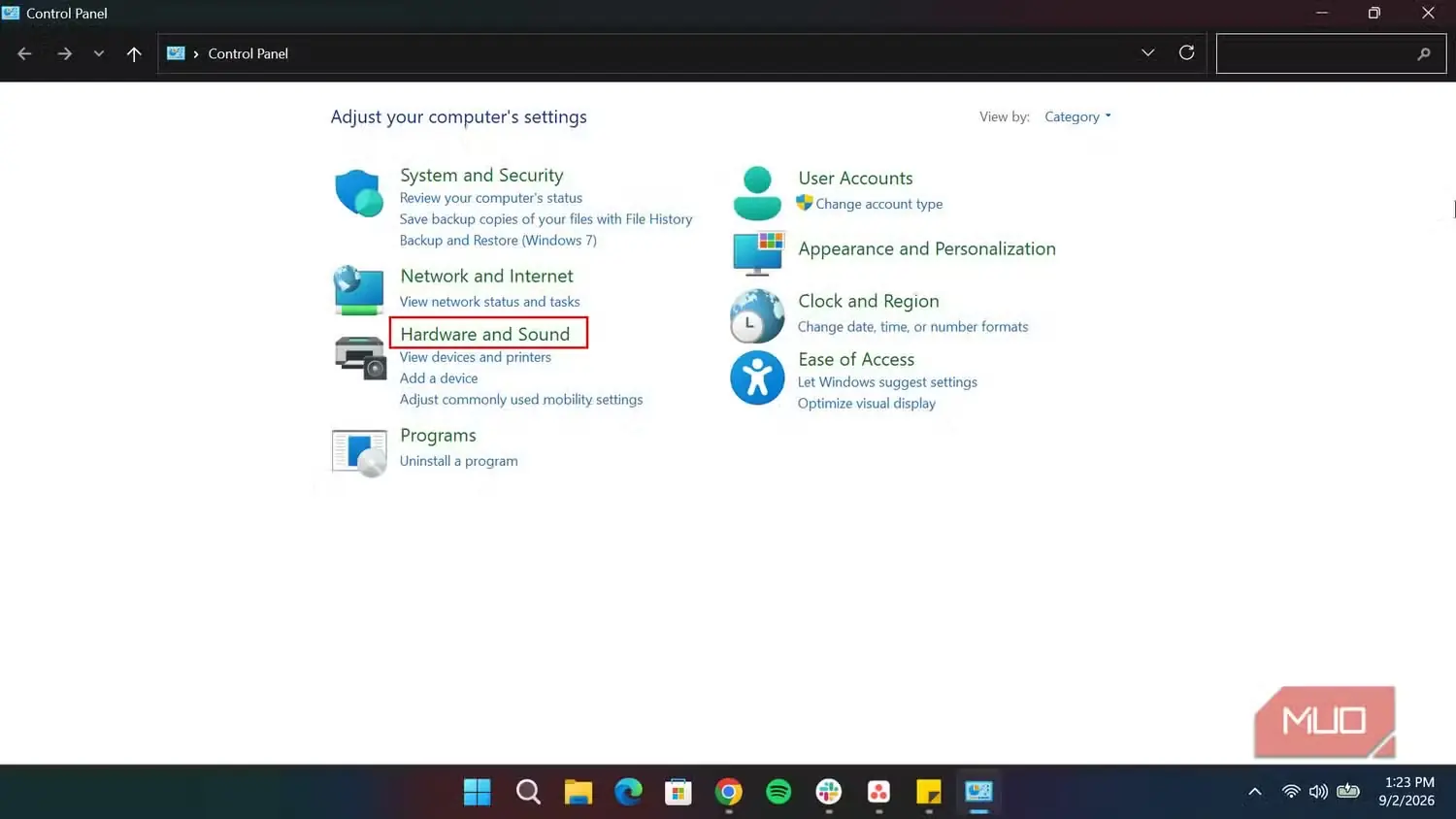 نمای کنترلپنل Windows، تصویر ۱