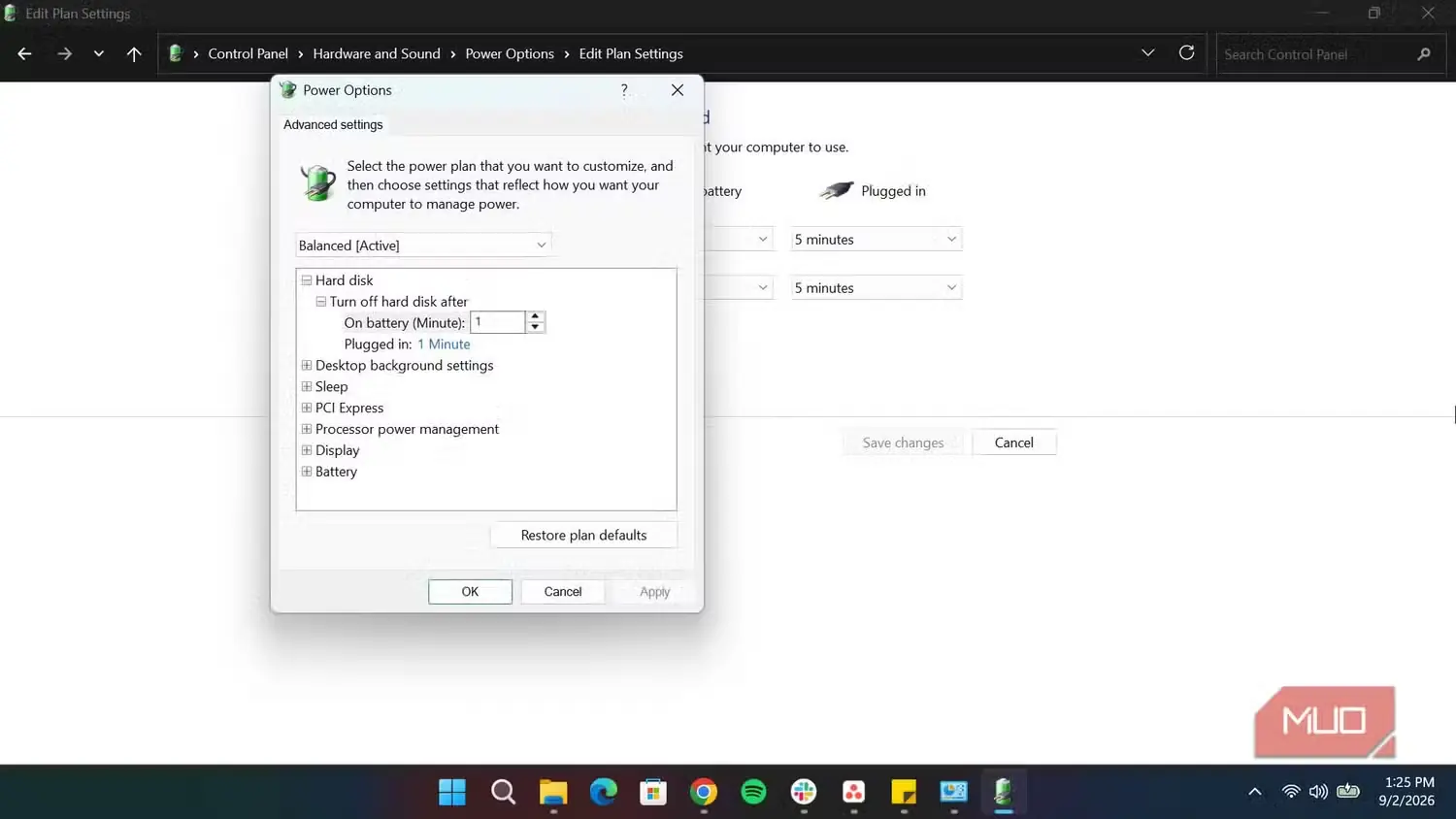 تنظیمات پیشرفته مصرف برق در کنترلپنل Windows
