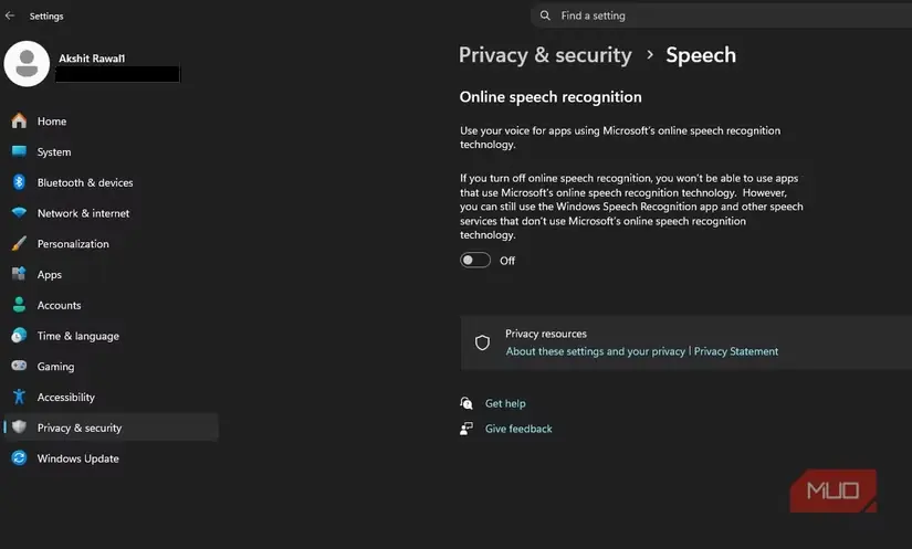 بازشناسی برخط گفتار در Windows