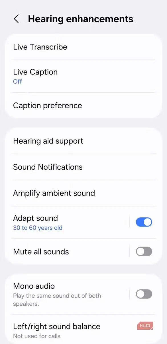 منوی شنوایی در گوشی Android