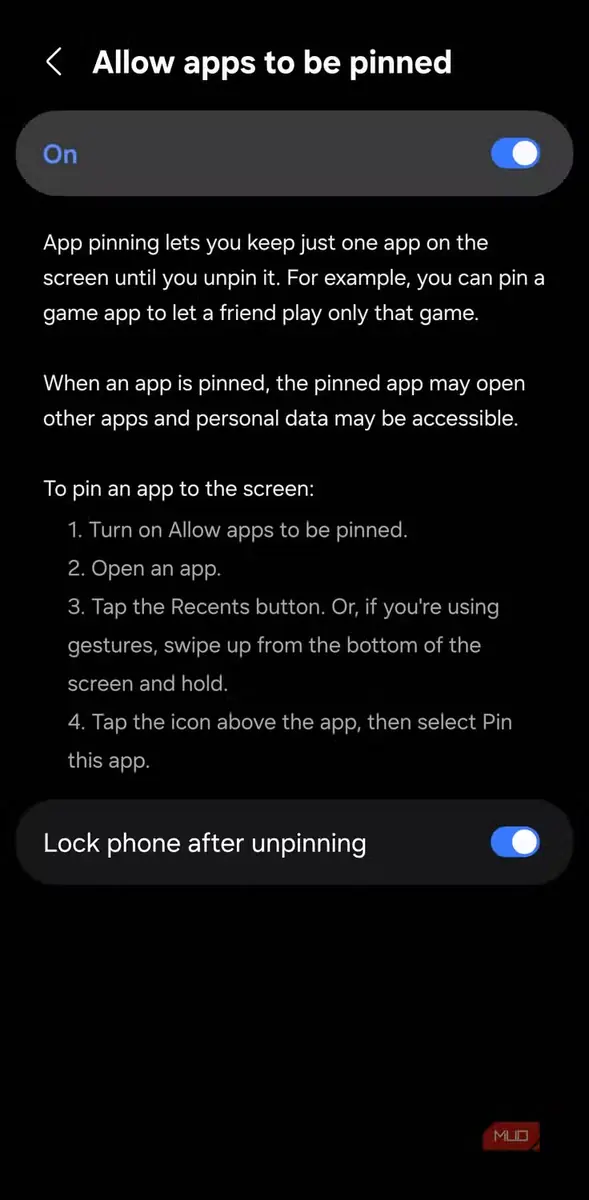 فعالکردن سنجاقکردن برنامه در گوشی Samsung Galaxy