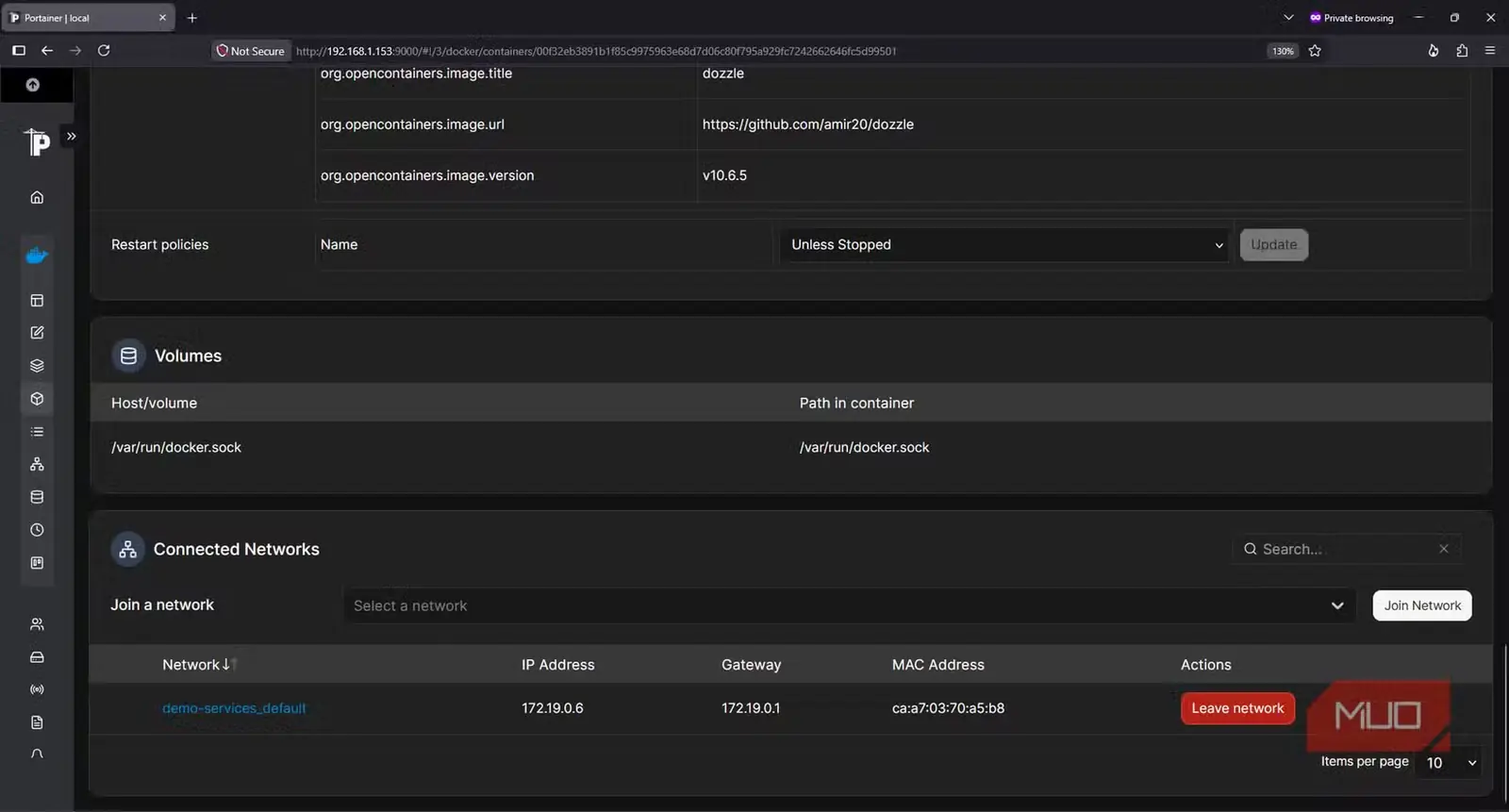 اتصالهای مقید سوکت Docker برای دسترسی Portainer و Dozzle به میزبان Docker