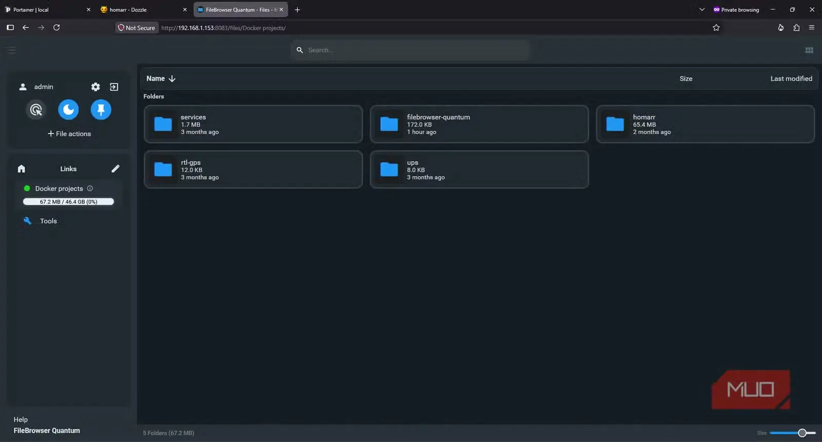 نمایش پوشههای پروژههای Docker در رابط وب FileBrowser Quantum