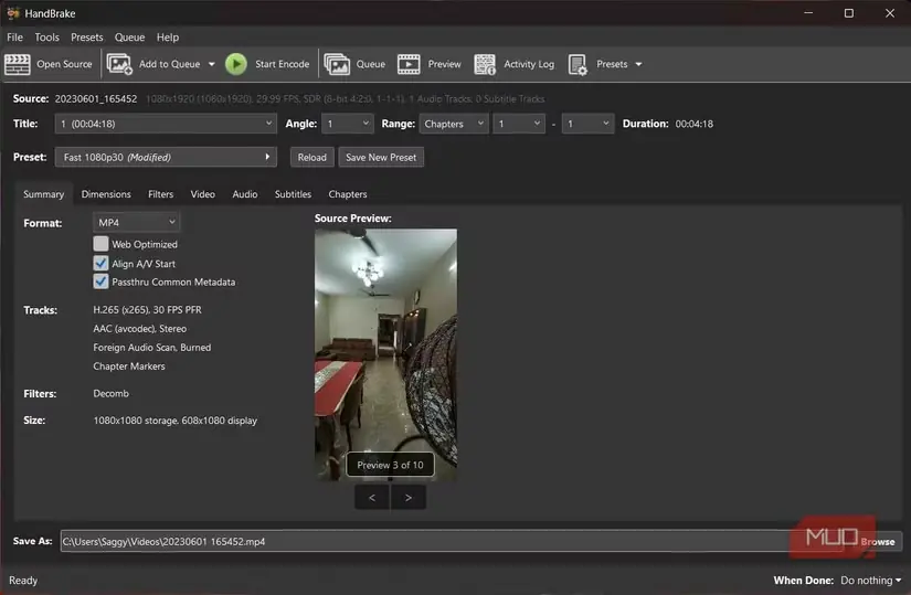 نمای رابط نرمافزار HandBrake