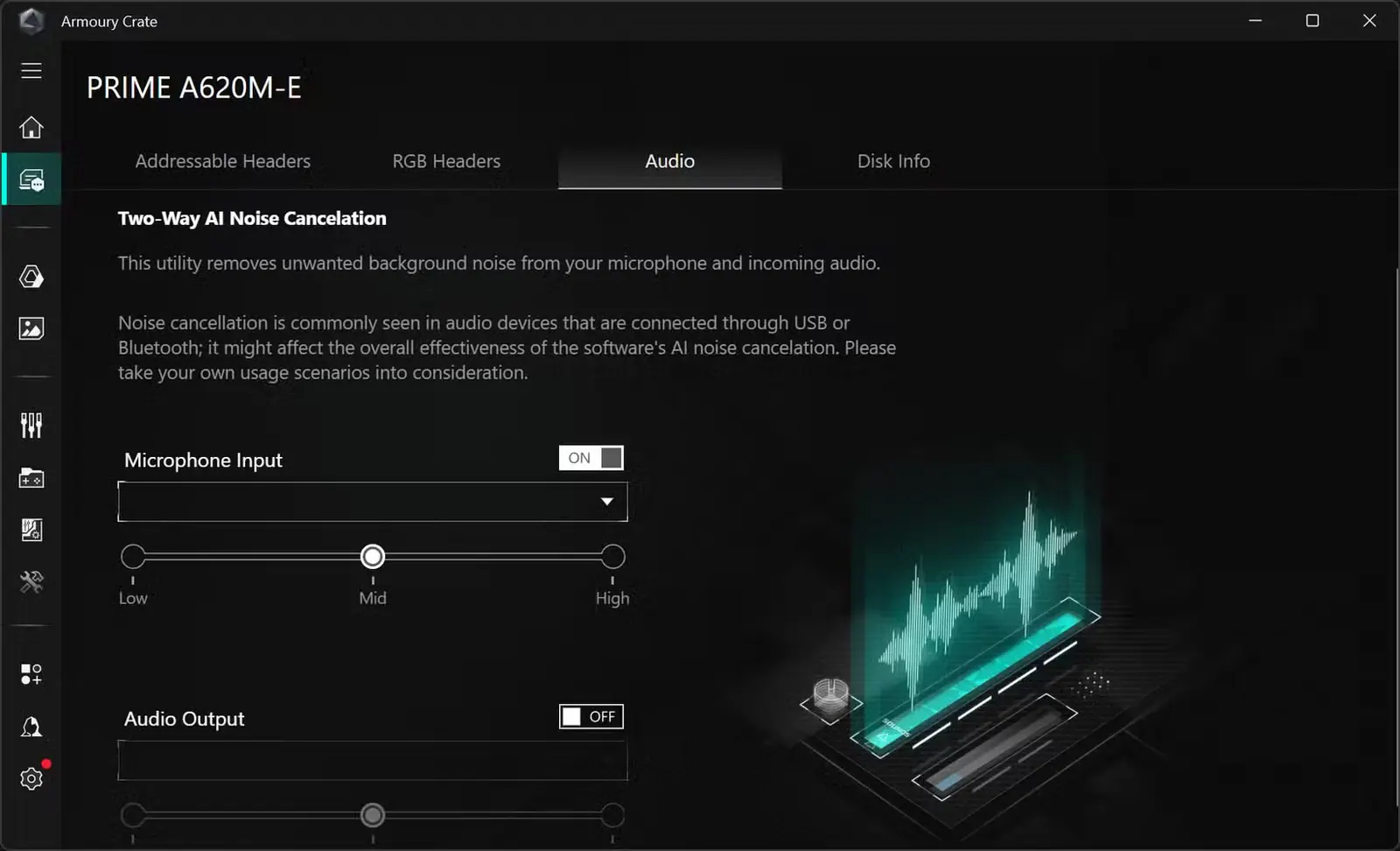 کلیدهای ورودی و خروجی حذف نویز هوشمند در ASUS Armoury Crate