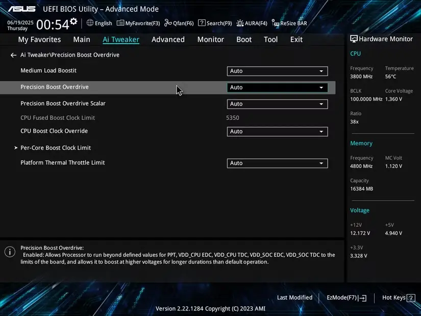 تنظیمات تقویت Precision Boost Overdrive در ASUS UEFI BIOS