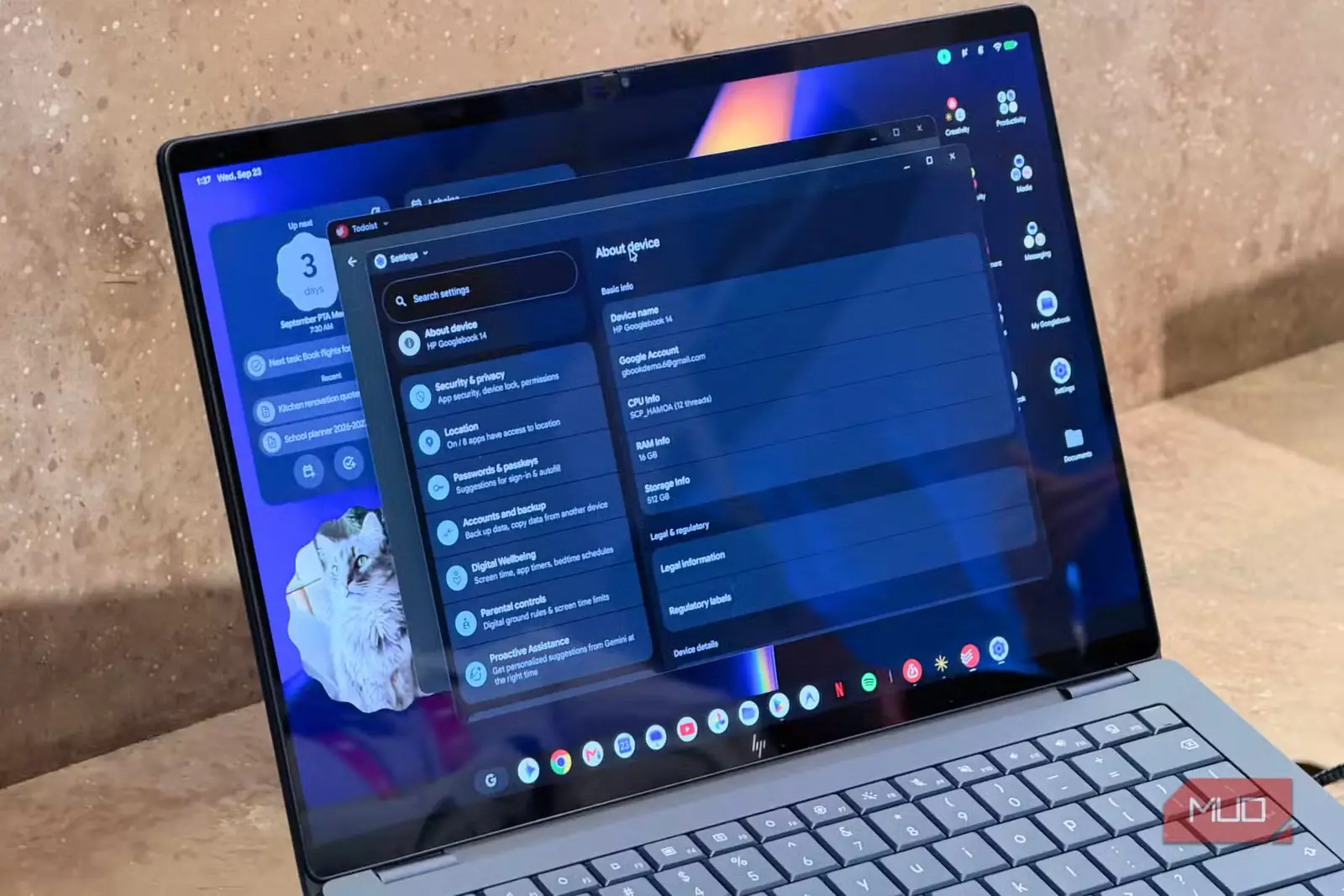 برنامهٔ تنظیمات در Googlebook OS