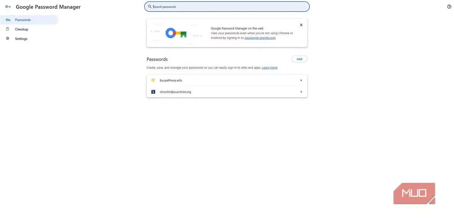 نمای مدیر گذرواژهٔ Chrome