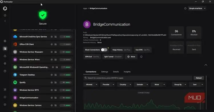جزئیات اتصال BridgeCommunication در ویندوز