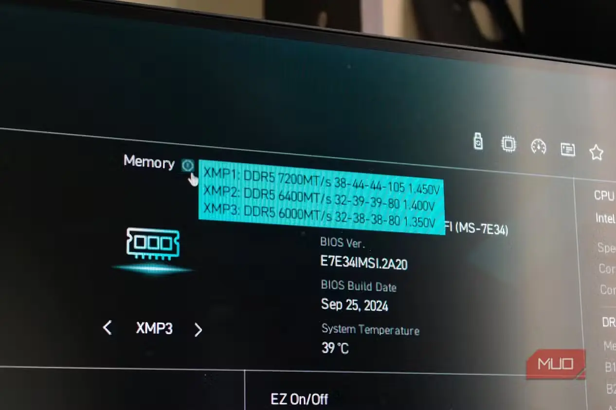 نمایههای XMP در تنظیمات BIOS
