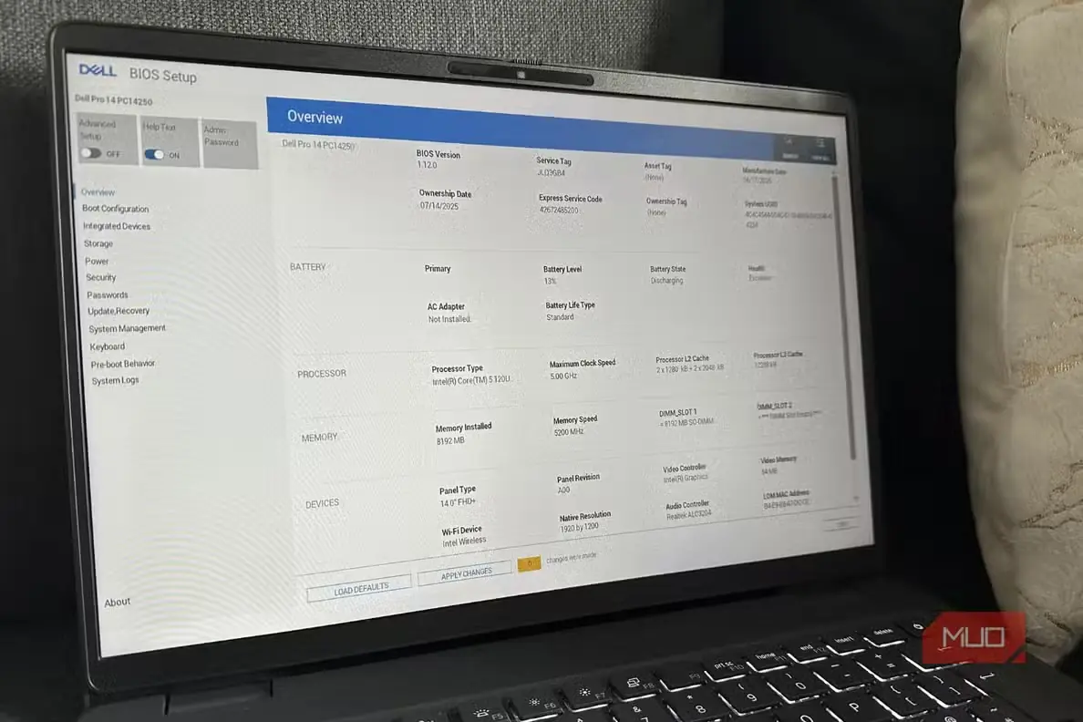 صفحه راهاندازی BIOS روی لپتاپ Dell
