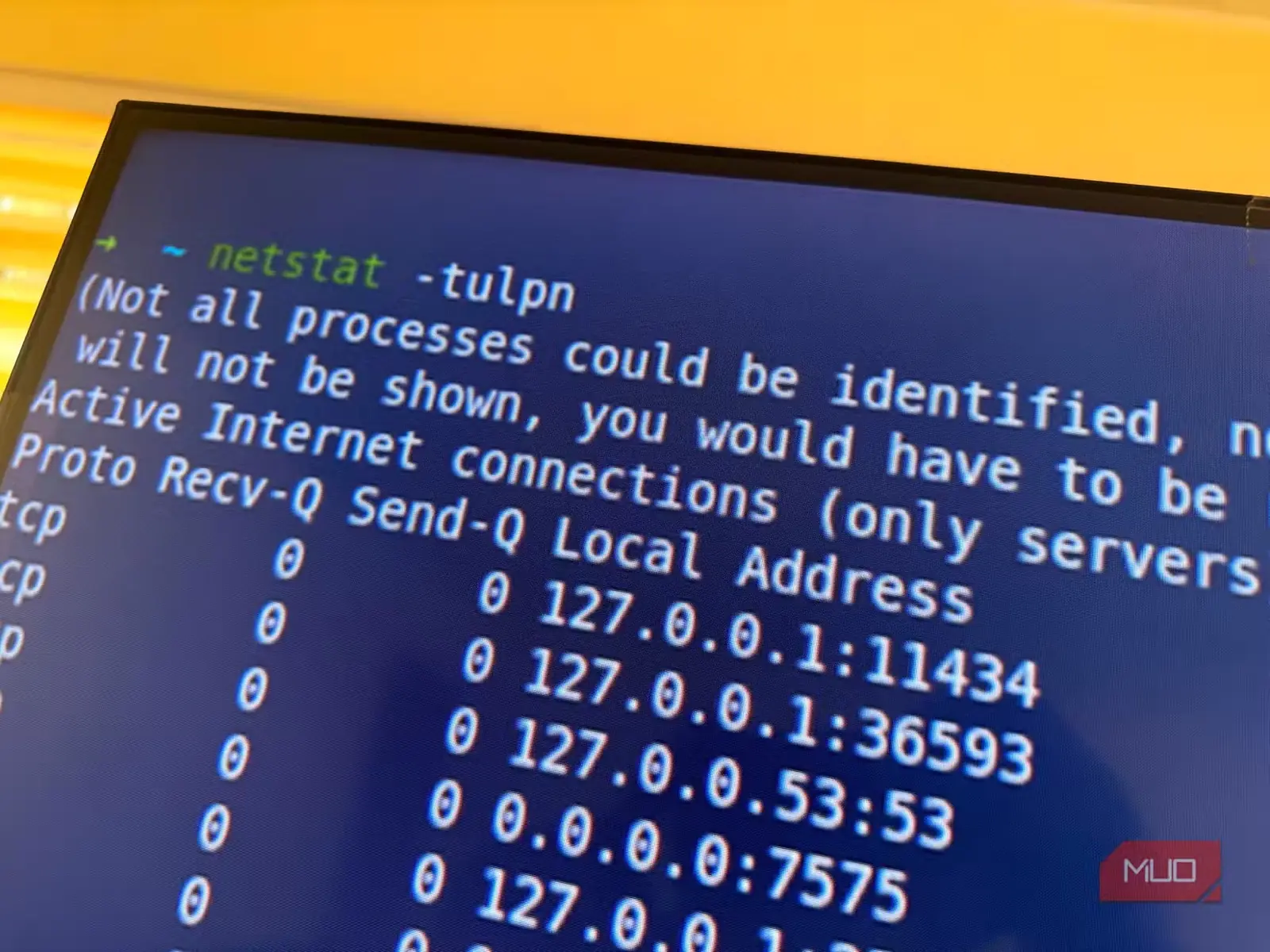 اجرای فرمان netstat tulpn در پایانه