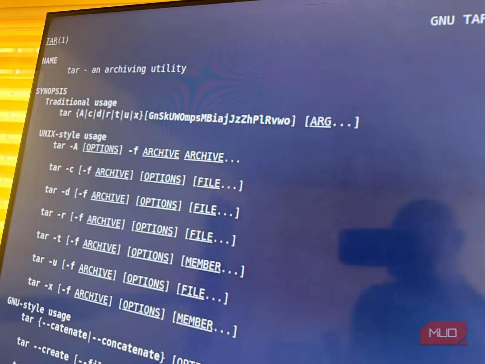 نمایش خروجی فرمان man tar در Linux-1