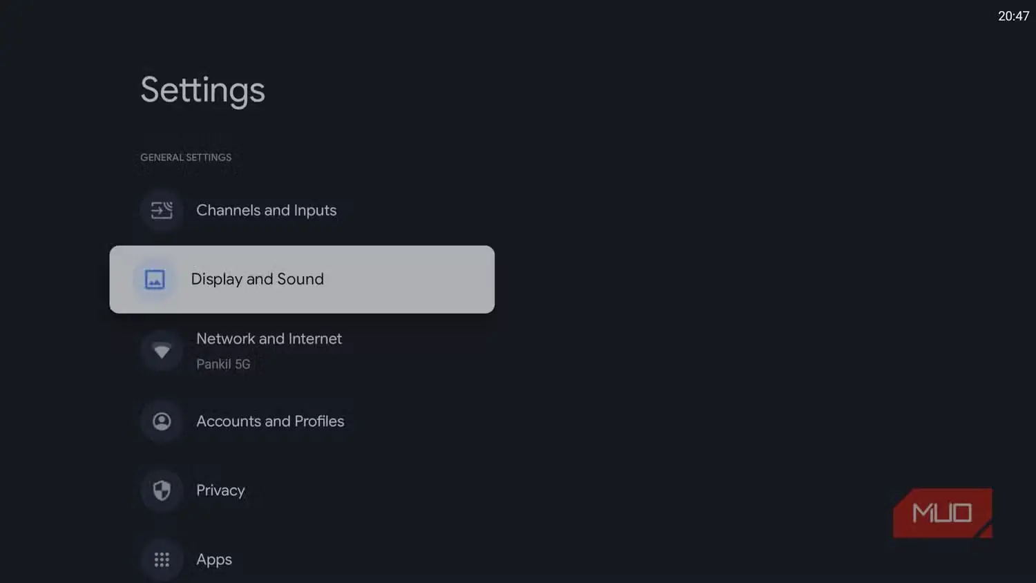 فهرست تنظیمات اصلی در Google TV