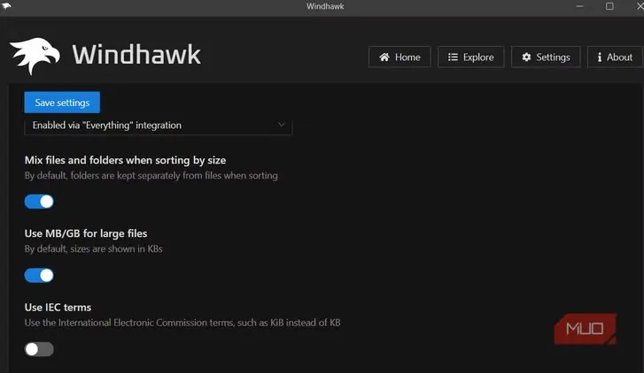 تنظیمات ماژول اندازهٔ پوشههای File Explorer در Windhawk