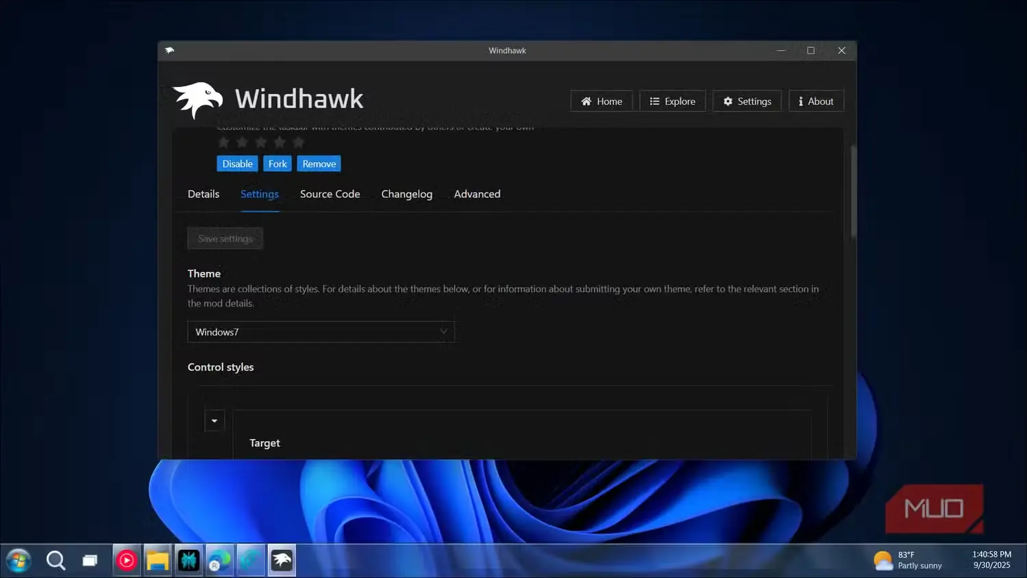 سبکدهی نوار وظیفه به نمای Windows 7 در Windhawk