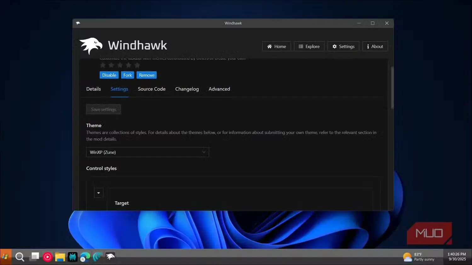 سبکدهی نوار وظیفه به نمای Windows XP در Windhawk