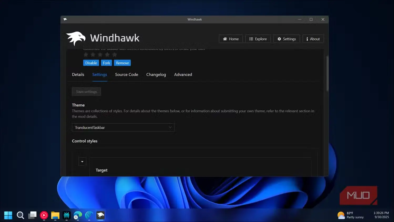 سبکدهی شفاف نوار وظیفه در Windhawk