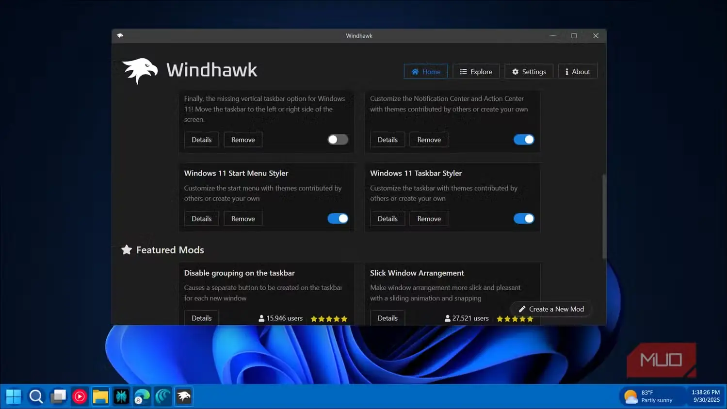 ماژول سبکدهی نوار وظیفه در Windhawk