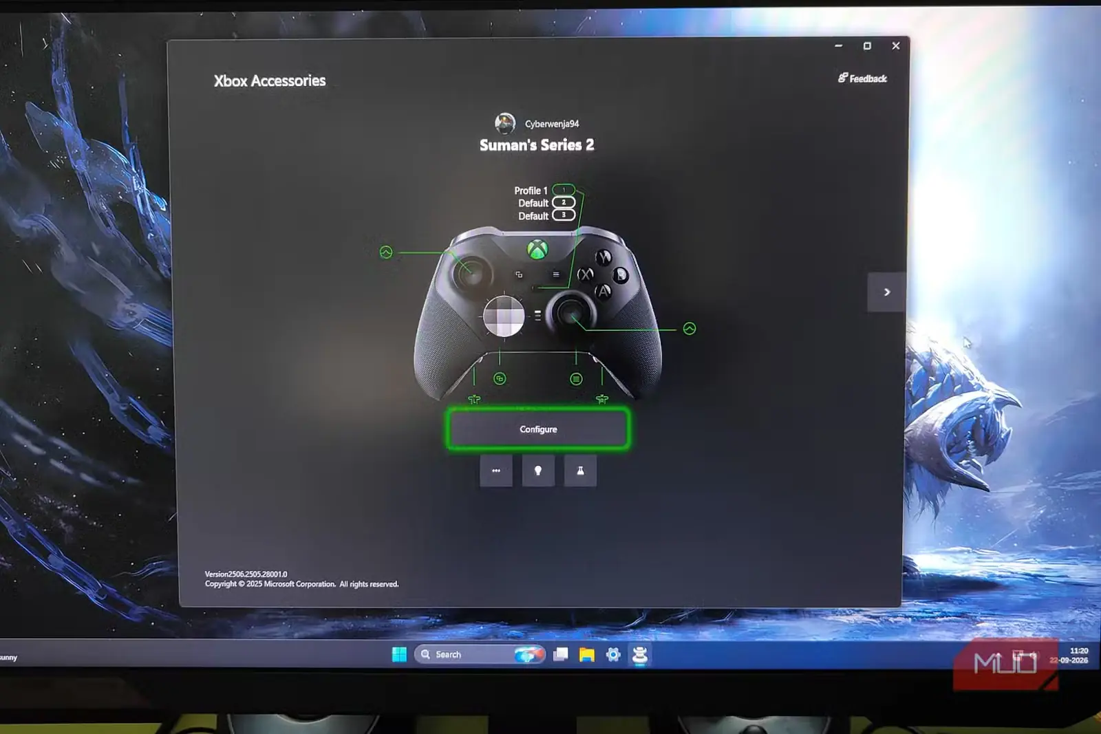 نمای برنامهٔ Xbox Accessories