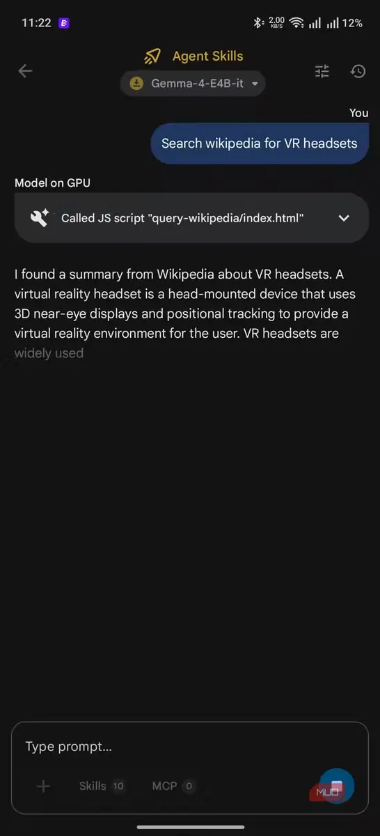 درخواست «برای هدستهای واقعیت مجازی در Wikipedia جستوجو کن» همراه با بخشی از خلاصه در حال تولید درباره چیستی هدست واقعیت مجازی
