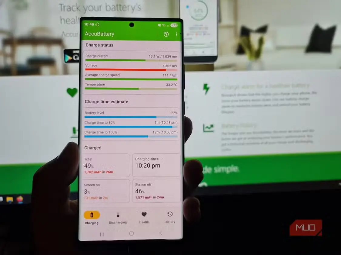 ثبت فرایند شارژ گوشی در AccuBattery