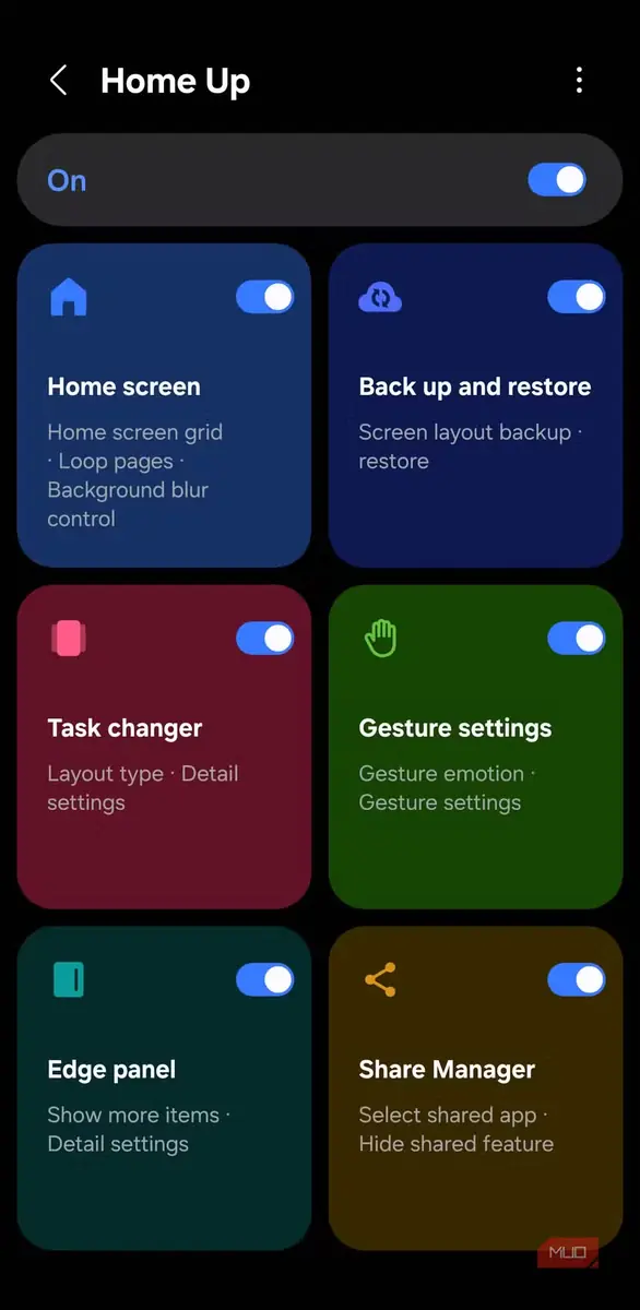منوی اصلی Home Up با نمایش کلید Task Changer