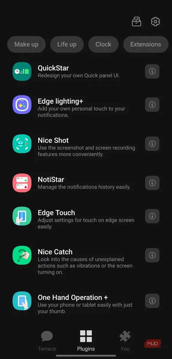 فهرست افزونههای Good Lock با نمایش ماژول Nice Shot