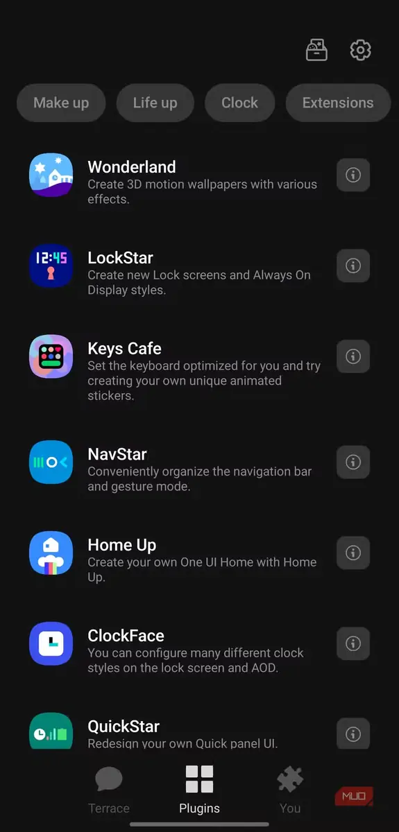 فهرست افزونههای Good Lock همراه با LockStar