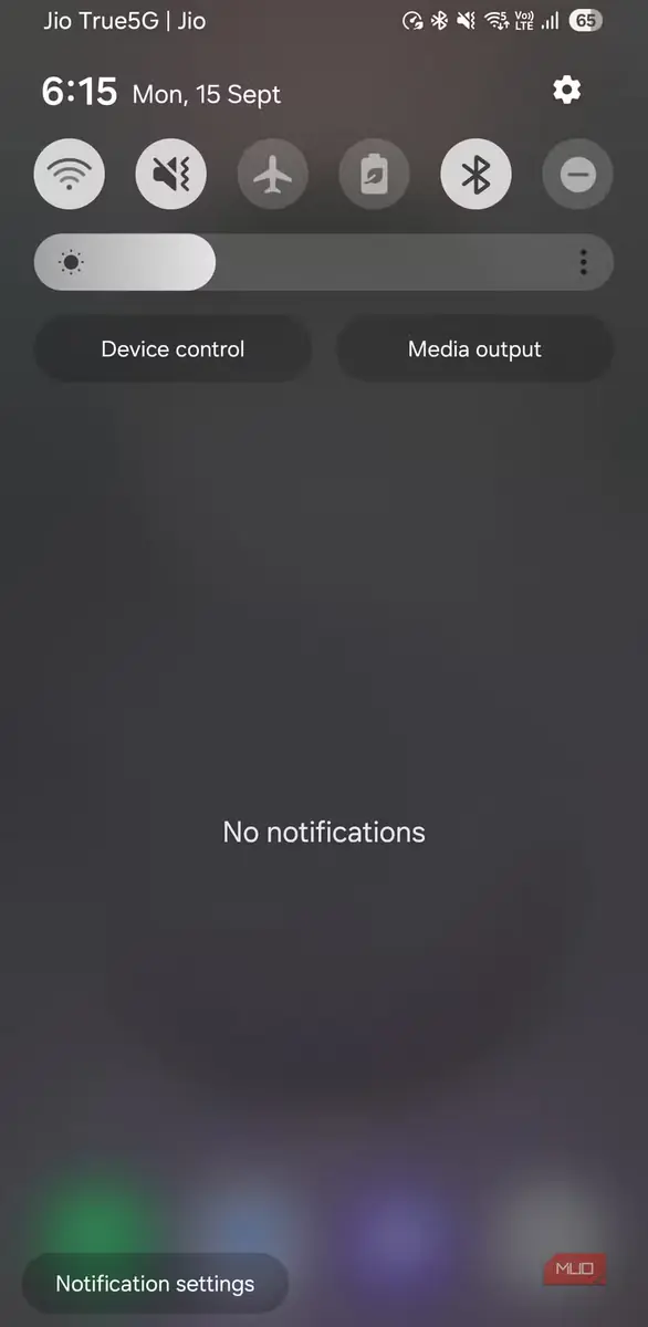 پنل تنظیمات سریع Samsung با کلیدهای اندک و بدون اعلان