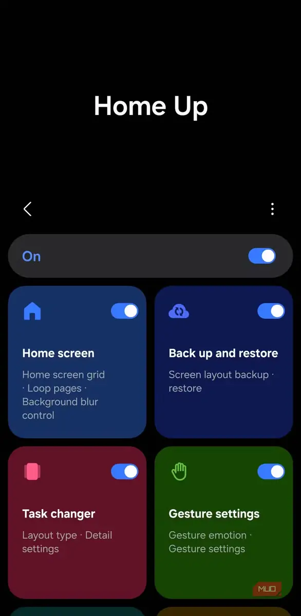 صفحهٔ اصلی ماژول Home Up با کلیدهای فعال