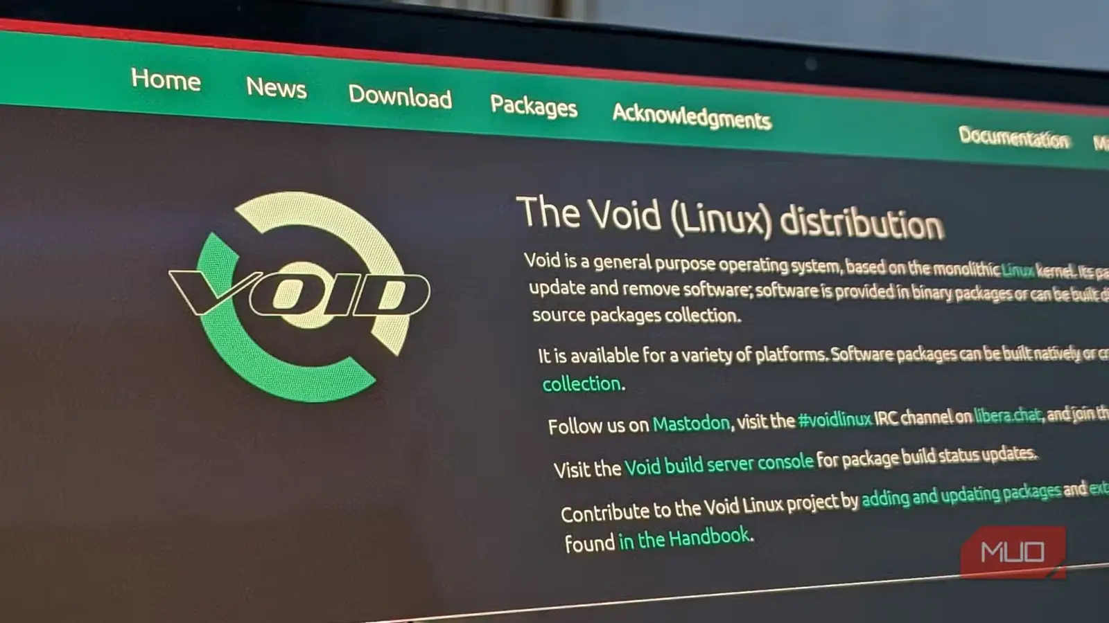 نمای وبسایت توزیع Void Linux