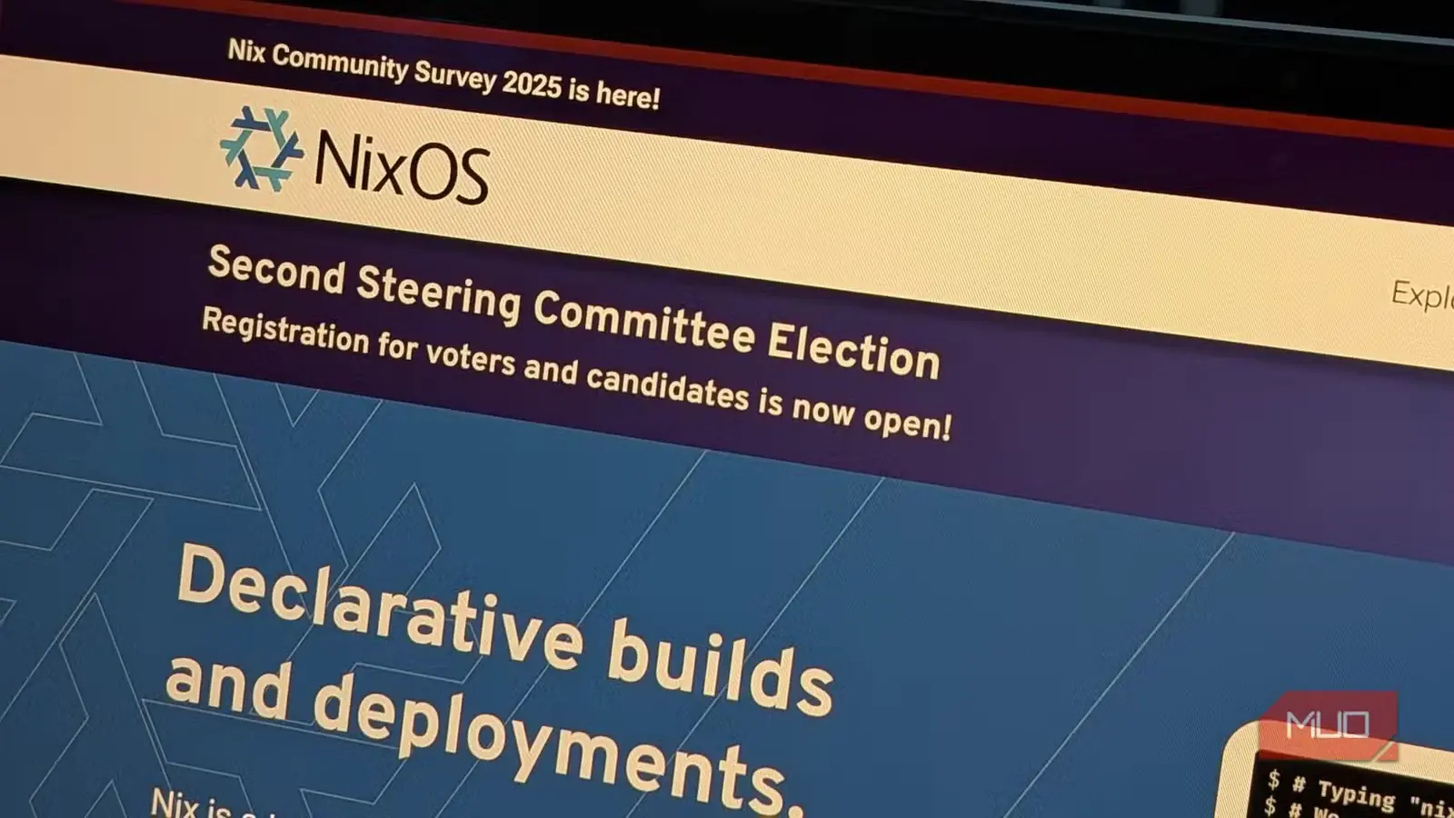 وبسایت NixOS در پنجره مرورگر