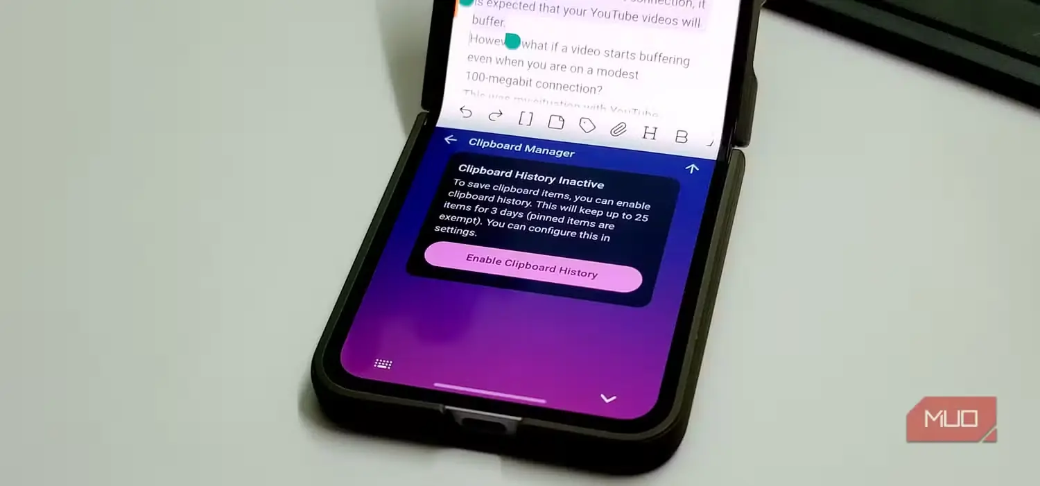 تنظیمات حافظهٔ موقت FUTO Keyboard روی گوشی Samsung Galaxy Z Flip 6-1