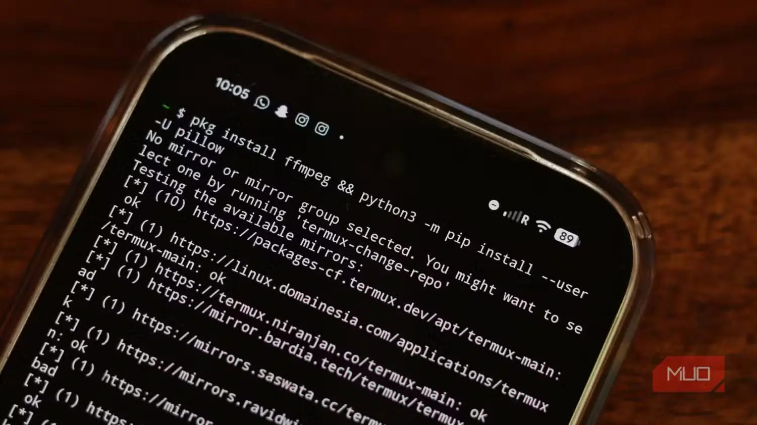 فرمان نصب پیشنیازهای بندانگشتی Copyparty در Termux