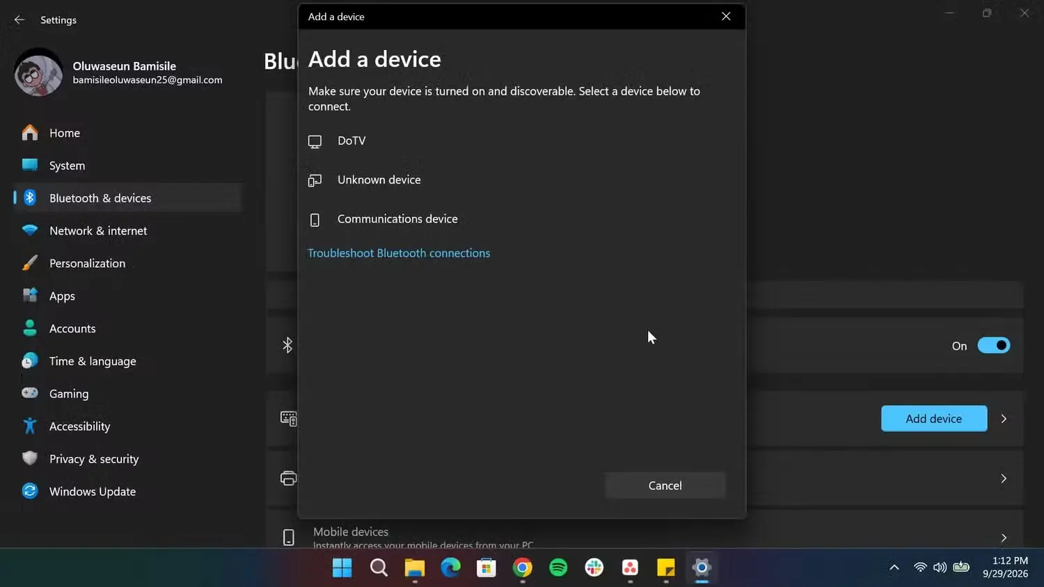 اتصال Windows به گوشی از راه بلوتوث